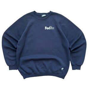 Vintage 90s FedEx Promo Discus Athletic Men XL Navy Sweatshirt Double Sided Logo